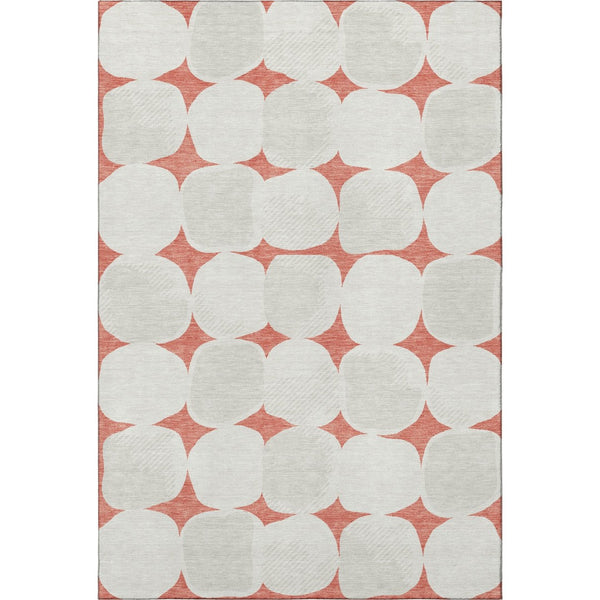 HomeRoots 8' X 10' Salmon and Ivory Geometric Area Rug – Washable, Stain-Resistant, UV Protected for Homes 669232