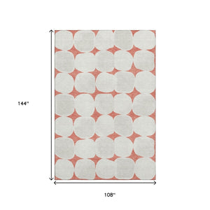 HomeRoots 9' X 12' Salmon and Ivory Abstract Geometric Area Rug – Washable, UV-Protected, Durable Design for Homes 669233