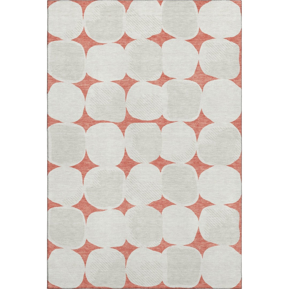 HomeRoots 9' X 12' Salmon and Ivory Abstract Geometric Area Rug – Washable, UV-Protected, Durable Design for Homes 669233