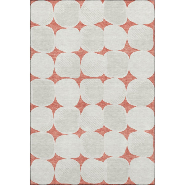 HomeRoots 9' X 12' Salmon and Ivory Abstract Geometric Area Rug – Washable, UV-Protected, Durable Design for Homes 669233