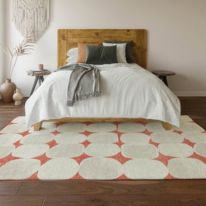 HomeRoots 9' X 12' Salmon and Ivory Abstract Geometric Area Rug – Washable, UV-Protected, Durable Design for Homes 669233