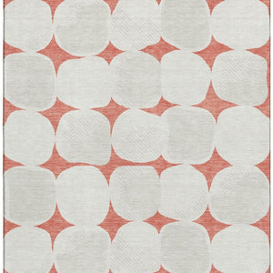 HomeRoots 9' X 12' Salmon and Ivory Abstract Geometric Area Rug – Washable, UV-Protected, Durable Design for Homes 669233