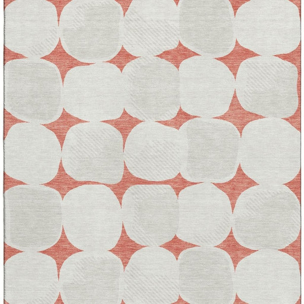 HomeRoots 9' X 12' Salmon and Ivory Abstract Geometric Area Rug – Washable, UV-Protected, Durable Design for Homes 669233