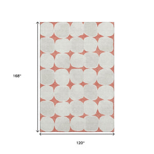 HomeRoots 10' X 14' Salmon and Ivory Abstract Geometric Washable Area Rug with UV Protection for Modern Homes 669234