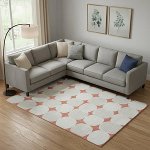 HomeRoots 10' X 14' Salmon and Ivory Abstract Geometric Washable Area Rug with UV Protection for Modern Homes 669234