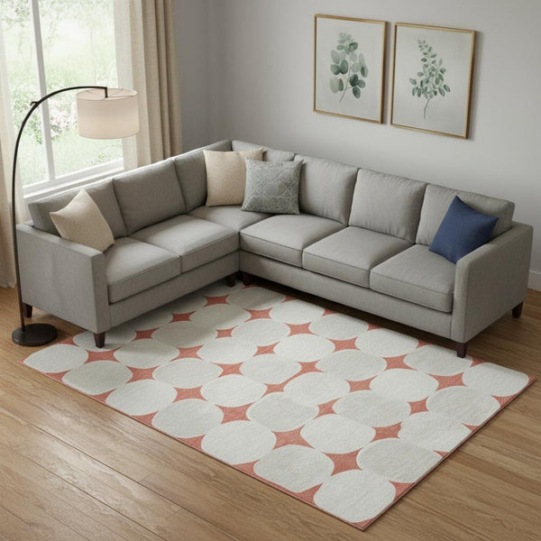 HomeRoots 10' X 14' Salmon and Ivory Abstract Geometric Washable Area Rug with UV Protection for Modern Homes 669234
