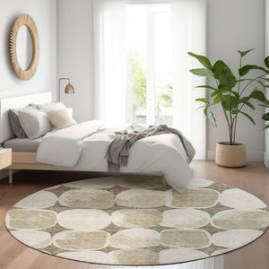 HomeRoots 8' Taupe And Beige Abstract Geometric Rug - Washable, UV Protected, Perfect for Families & Pets! 669237