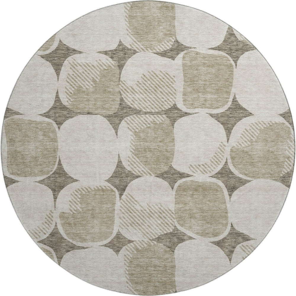 HomeRoots 8' Taupe And Beige Abstract Geometric Rug - Washable, UV Protected, Perfect for Families & Pets! 669237