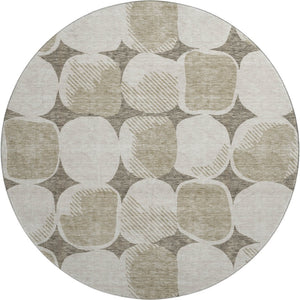 HomeRoots 8' Taupe And Beige Abstract Geometric Rug - Washable, UV Protected, Perfect for Families & Pets! 669237