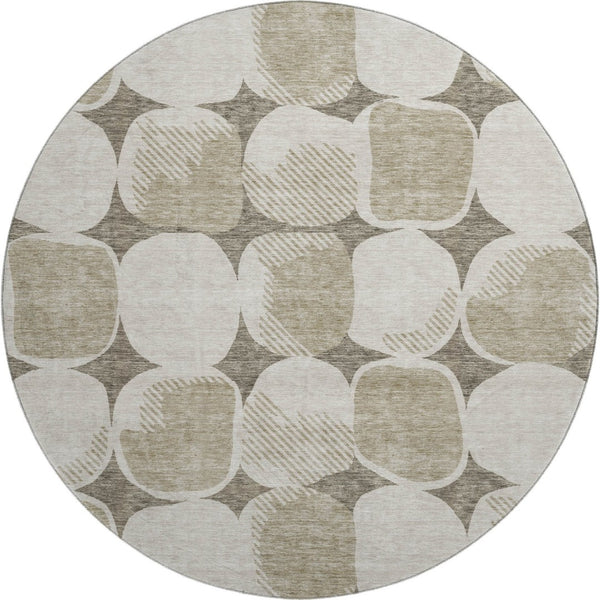 HomeRoots 8' Taupe And Beige Abstract Geometric Rug - Washable, UV Protected, Perfect for Families & Pets! 669237