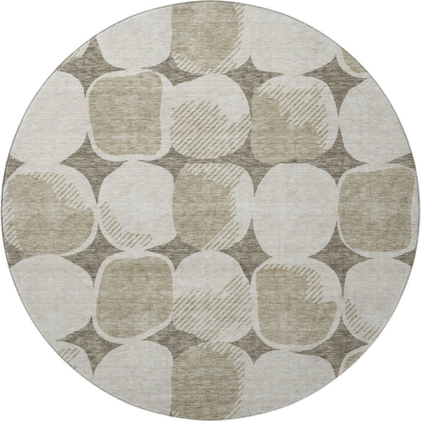 HomeRoots 8' Taupe And Beige Abstract Geometric Rug - Washable, UV Protected, Perfect for Families & Pets! 669237
