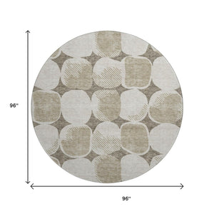 HomeRoots 8' Taupe And Beige Abstract Geometric Rug - Washable, UV Protected, Perfect for Families & Pets! 669237