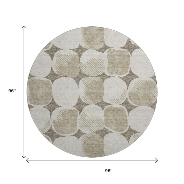 HomeRoots 8' Taupe And Beige Abstract Geometric Rug - Washable, UV Protected, Perfect for Families & Pets! 669237