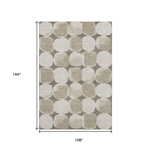 HomeRoots 9' X 12' Taupe & Beige Abstract Geometric Area Rug – Washable, UV Protected, Perfect for High-Traffic Spaces 669239