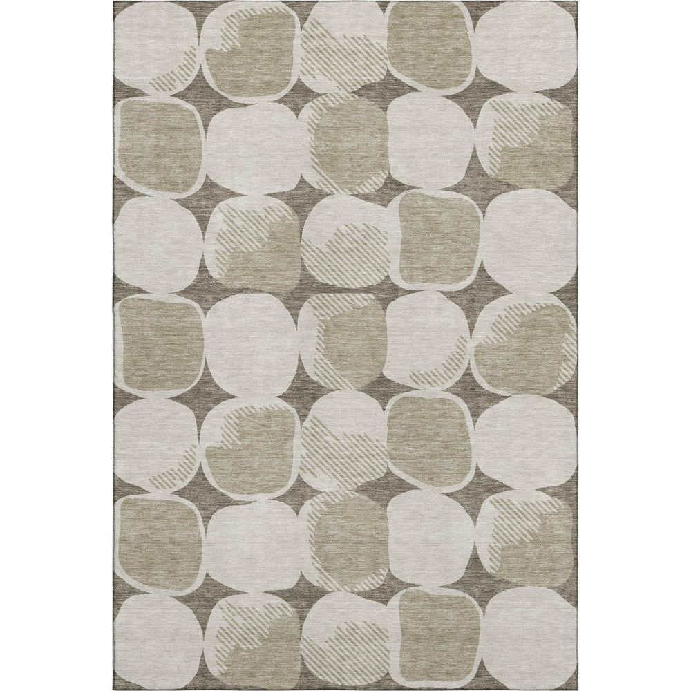 HomeRoots 9' X 12' Taupe & Beige Abstract Geometric Area Rug – Washable, UV Protected, Perfect for High-Traffic Spaces 669239