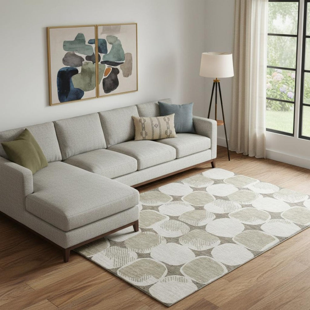 HomeRoots 9' X 12' Taupe & Beige Abstract Geometric Area Rug – Washable, UV Protected, Perfect for High-Traffic Spaces 669239