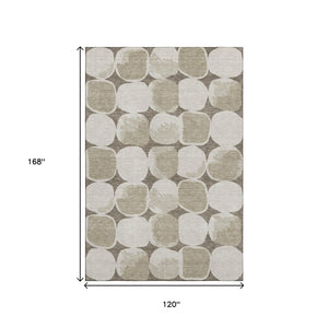 HomeRoots 10' X 14' Taupe & Beige Abstract Geometric Area Rug - Washable, UV Protected, Soft & Durable Design 669240