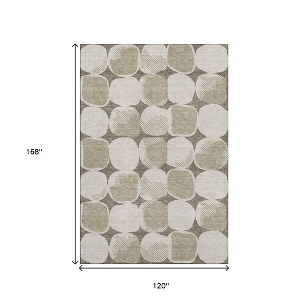 HomeRoots 10' X 14' Taupe & Beige Abstract Geometric Area Rug - Washable, UV Protected, Soft & Durable Design 669240
