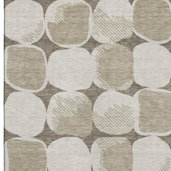 HomeRoots 10' X 14' Taupe & Beige Abstract Geometric Area Rug - Washable, UV Protected, Soft & Durable Design 669240