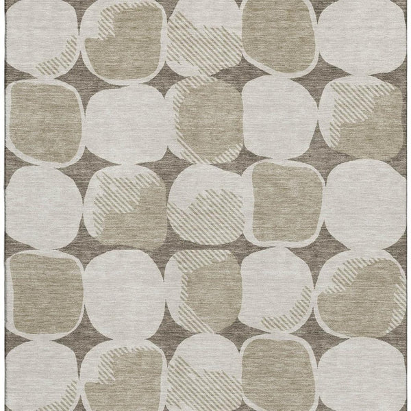 HomeRoots 10' X 14' Taupe & Beige Abstract Geometric Area Rug - Washable, UV Protected, Soft & Durable Design 669240