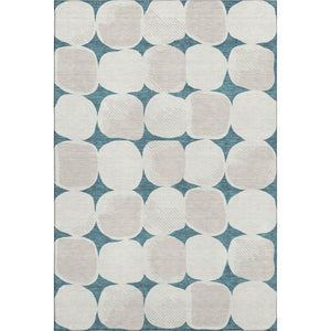 HomeRoots 5' X 8' Teal And Ivory Abstract Geometric Rug - Washable, UV-Protected, Perfect for Busy Homes! 669242
