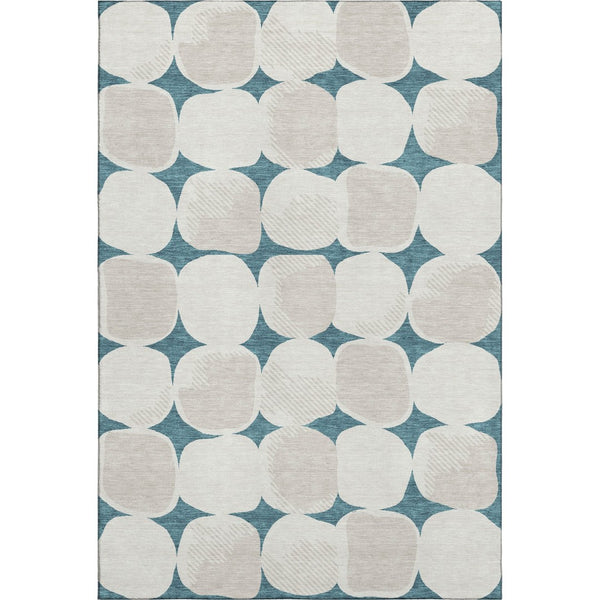 HomeRoots 5' X 8' Teal And Ivory Abstract Geometric Rug - Washable, UV-Protected, Perfect for Busy Homes! 669242