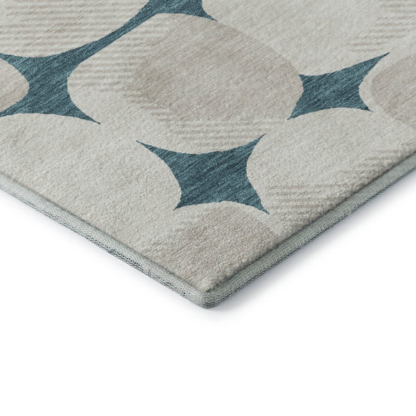 HomeRoots 5' X 8' Teal And Ivory Abstract Geometric Rug - Washable, UV-Protected, Perfect for Busy Homes! 669242