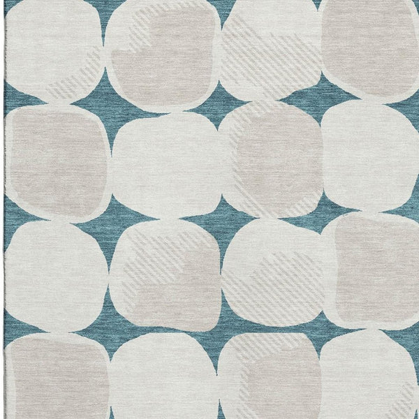 HomeRoots 5' X 8' Teal And Ivory Abstract Geometric Rug - Washable, UV-Protected, Perfect for Busy Homes! 669242
