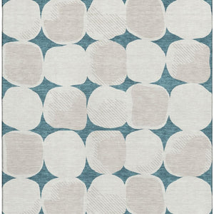 HomeRoots 5' X 8' Teal And Ivory Abstract Geometric Rug - Washable, UV-Protected, Perfect for Busy Homes! 669242
