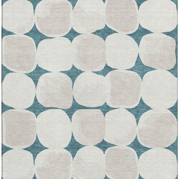 HomeRoots 5' X 8' Teal And Ivory Abstract Geometric Rug - Washable, UV-Protected, Perfect for Busy Homes! 669242