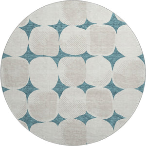 HomeRoots 8' Teal And Ivory Abstract Geometric Washable Round Rug - UV Protection, Stain Resistant & Stylish! 669243