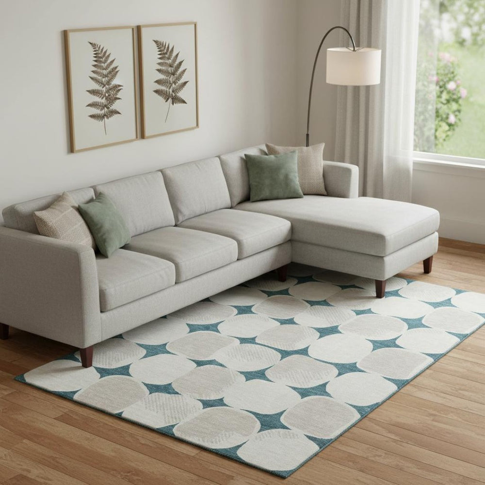 HomeRoots 8' X 10' Teal and Ivory Abstract Geometric Area Rug – Washable, UV Protected, Perfect for Modern Homes 669244