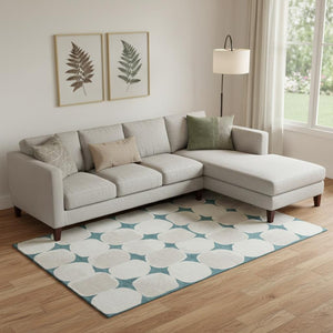HomeRoots 10' Teal & Ivory Abstract Geometric Area Rug - Washable, UV-Protected, Perfect for Modern Spaces! 669246
