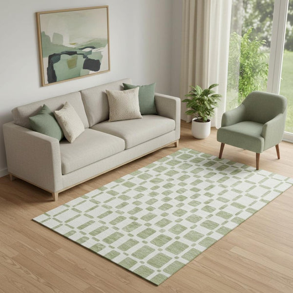 HomeRoots 5' X 8' Artichoke Green Geometric Area Rug – Washable, UV-Protected & Perfect for Modern Homes! 669248
