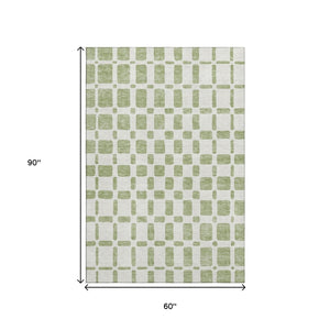 HomeRoots 5' X 8' Artichoke Green Geometric Area Rug – Washable, UV-Protected & Perfect for Modern Homes! 669248