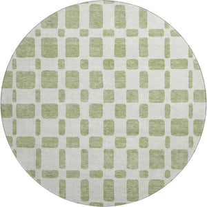 HomeRoots 8' Artichoke Green & Ivory Geometric Round Rug - Washable, UV Protected, Easy-Care, Durable Design 669249