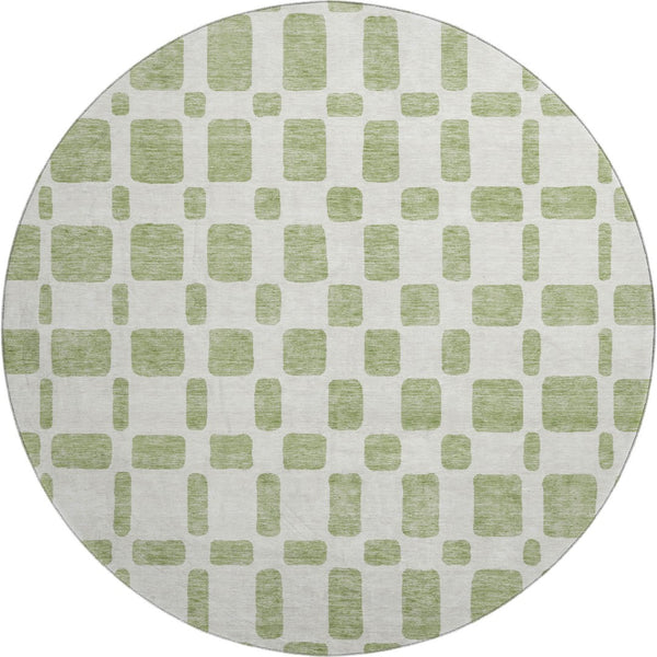 HomeRoots 8' Artichoke Green & Ivory Geometric Round Rug - Washable, UV Protected, Easy-Care, Durable Design 669249