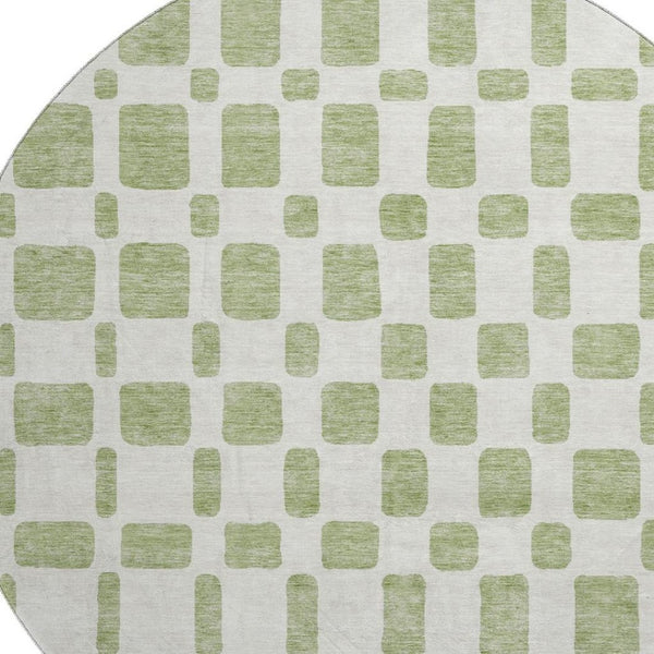 HomeRoots 8' Artichoke Green & Ivory Geometric Round Rug - Washable, UV Protected, Easy-Care, Durable Design 669249