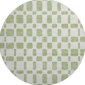 HomeRoots 8' Artichoke Green & Ivory Geometric Round Rug - Washable, UV Protected, Easy-Care, Durable Design 669249