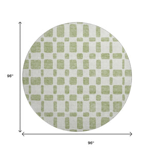 HomeRoots 8' Artichoke Green & Ivory Geometric Round Rug - Washable, UV Protected, Easy-Care, Durable Design 669249