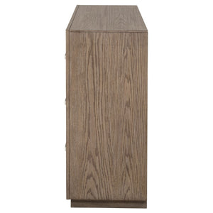 English Elm Gibbons Six Drawer Dresser Warm Brown Finish with Chrome Pulls for Modern Bedroom B062P447734