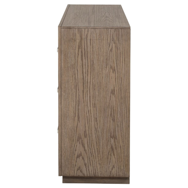 English Elm Gibbons Six Drawer Dresser Warm Brown Finish with Chrome Pulls for Modern Bedroom B062P447734