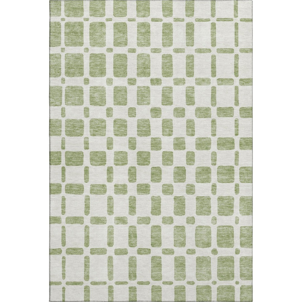HomeRoots 8' X 10' Artichoke Green Geometric Washable Area Rug - Durable, Stylish, UV Protected for Homes 669250