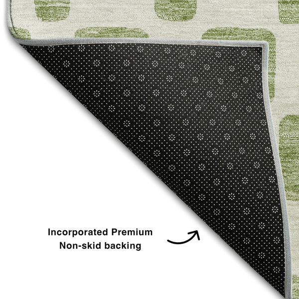 HomeRoots 8' X 10' Artichoke Green Geometric Washable Area Rug - Durable, Stylish, UV Protected for Homes 669250