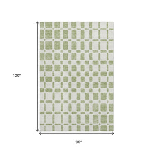 HomeRoots 8' X 10' Artichoke Green Geometric Washable Area Rug - Durable, Stylish, UV Protected for Homes 669250