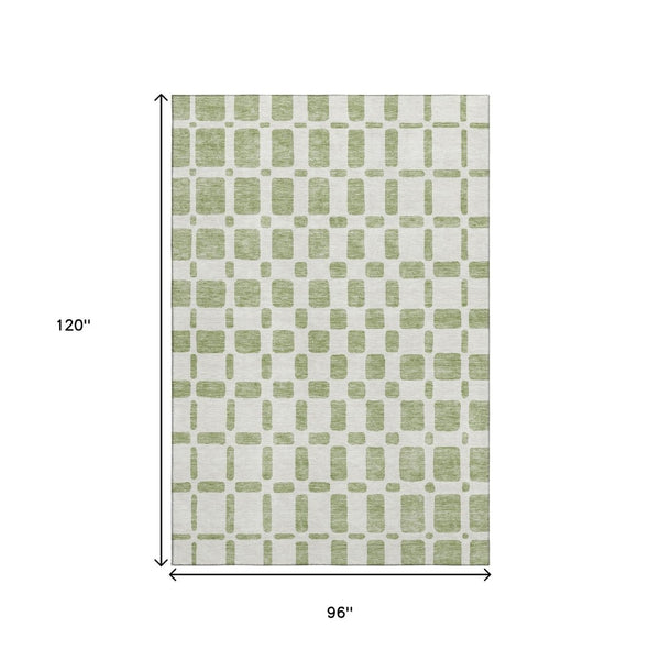HomeRoots 8' X 10' Artichoke Green Geometric Washable Area Rug - Durable, Stylish, UV Protected for Homes 669250