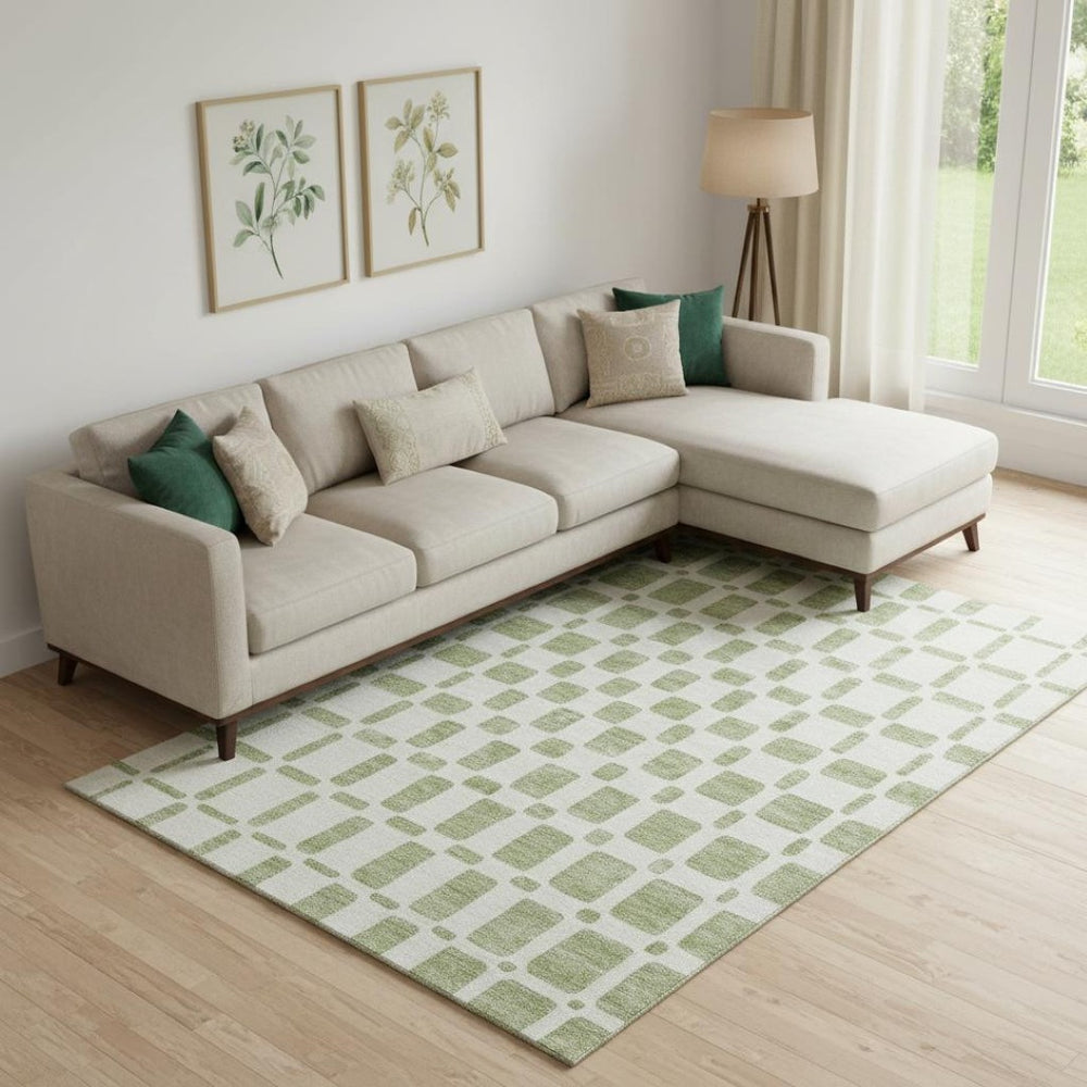 HomeRoots 9' X 12' Artichoke Green Geometric Washable Area Rug with UV Protection for High-Traffic Spaces 669251