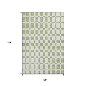 HomeRoots 9' X 12' Artichoke Green Geometric Washable Area Rug with UV Protection for High-Traffic Spaces 669251