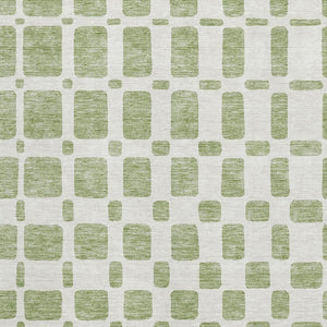 HomeRoots 10' X 14' Artichoke Green Geometric Washable Area Rug with UV Protection for High-Traffic Spaces 669252