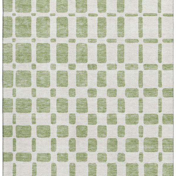 HomeRoots 10' X 14' Artichoke Green Geometric Washable Area Rug with UV Protection for High-Traffic Spaces 669252
